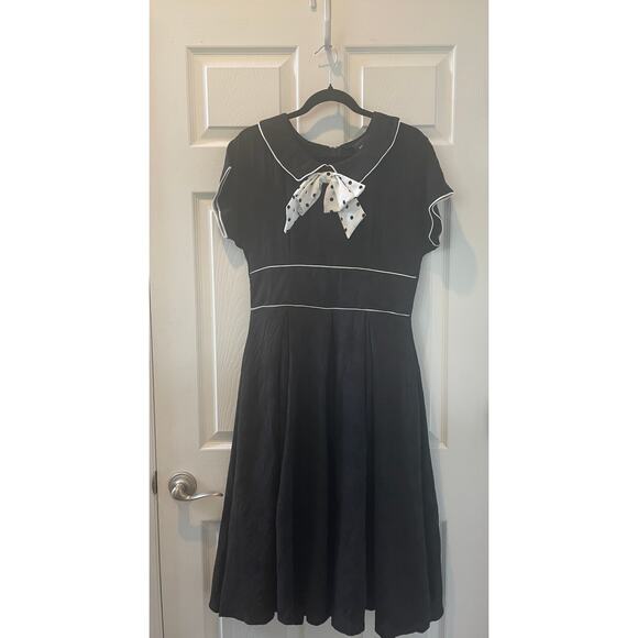 Unique Vintage Jana Black swing dress Polka Dot Bow 1950s Sz 1X #48 - Picture 2 of 11